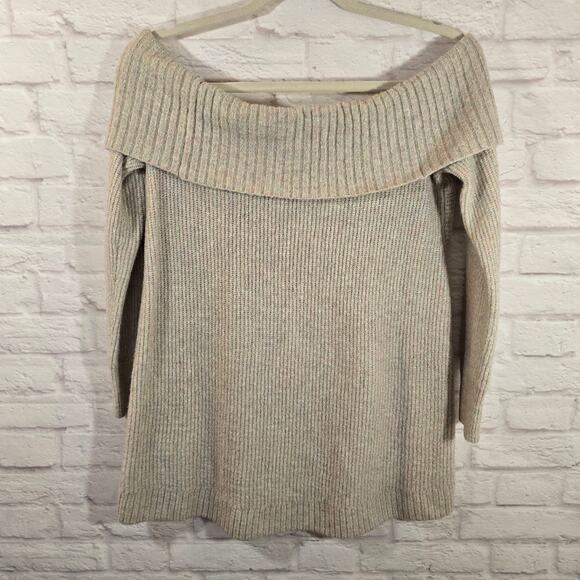 M American Eagle AE Whoa So Soft Off-The-Shoulder Sweater M Beige Pink Green - Picture 6 of 10